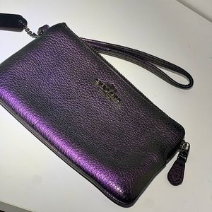 Coach Corner Zip Wristlet In Hologram Leather